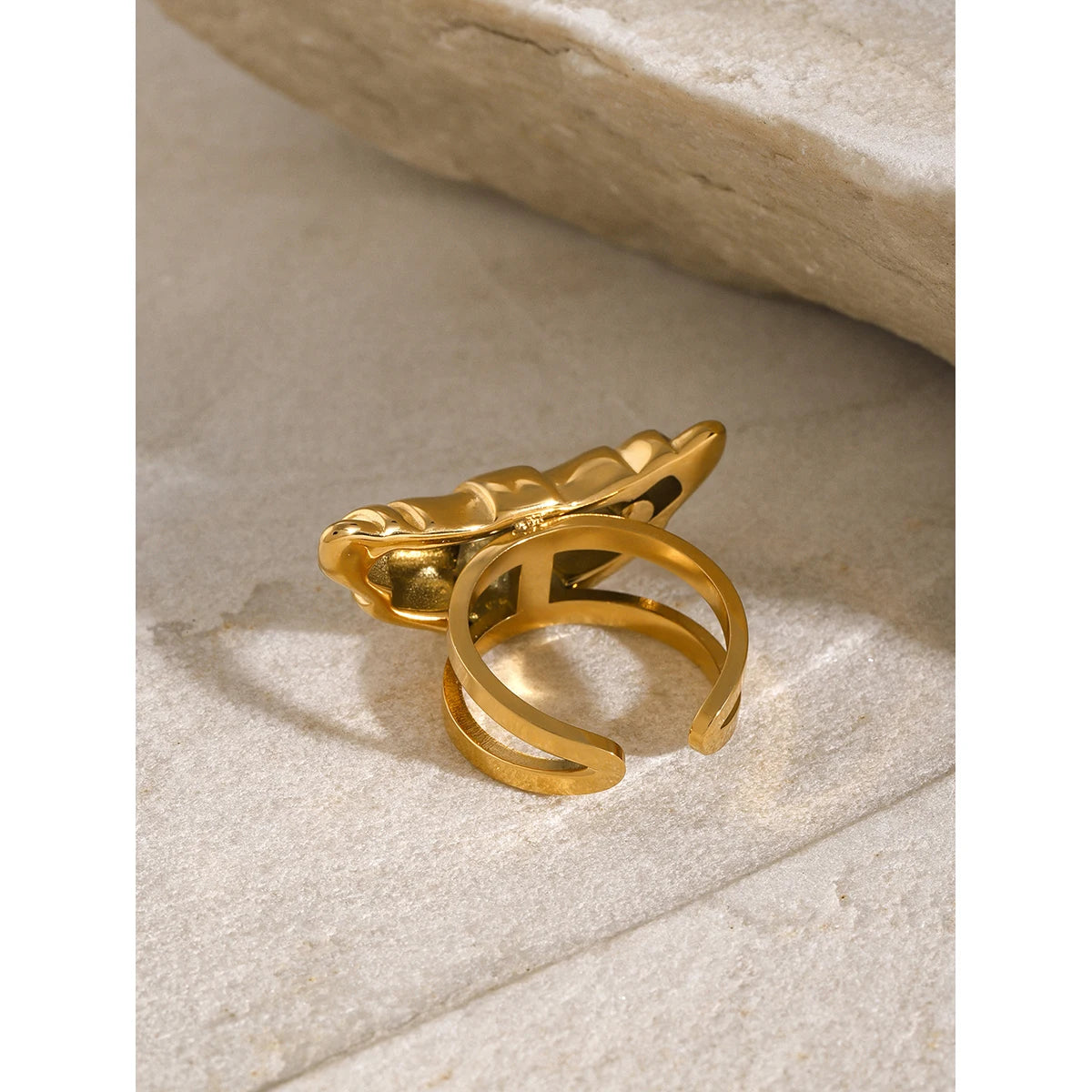 Kika Fashion Stainless Steel Croissants Open Big Ring Charm Metal Gold Color Waterproof