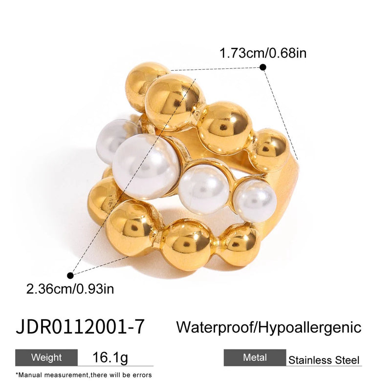 Kika Stacking Pearl Ring For Women-18K Gold Color Plated Large Statement Ring