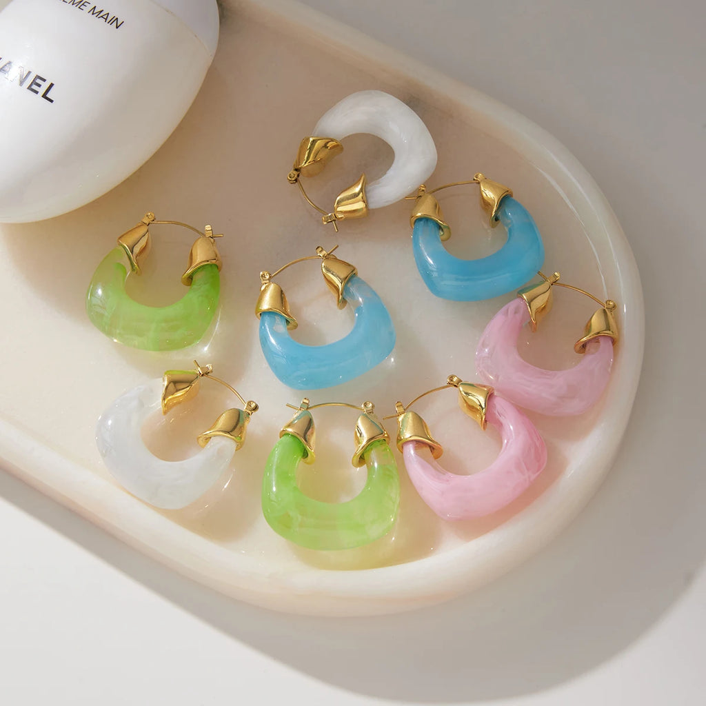 Kika Summer Blue Pink Colorful Resin U-shaped Earrings