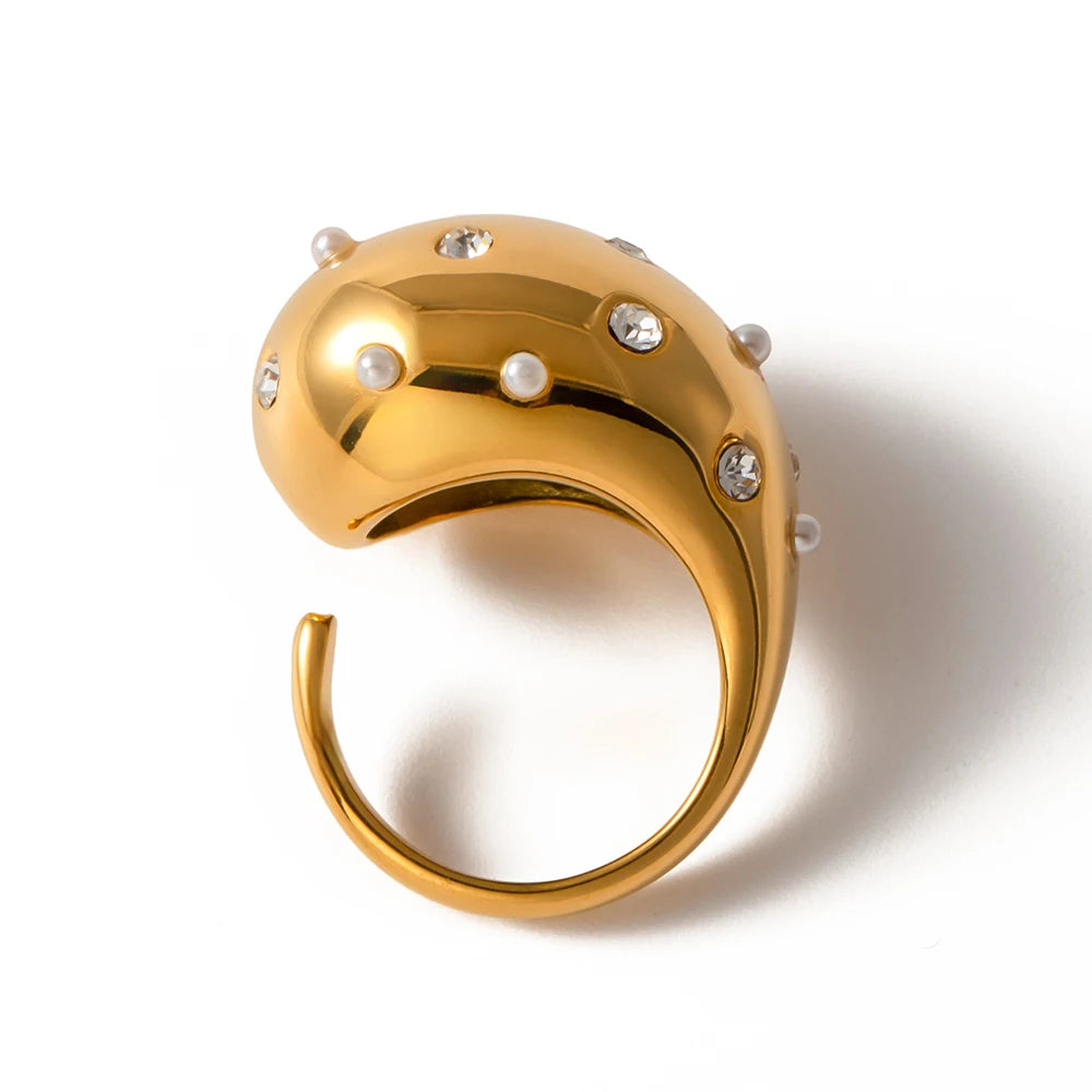 Kika Stainless Steel Half Empty Chunky Exclusive Ring 18K PVD Plated Waterproof Texture Personalized Statement Jewelry Women