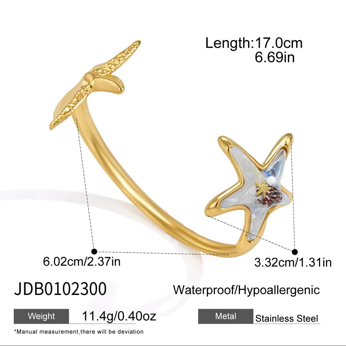 KIKA Beach Shell Starfish Bangle  Stainless Steel 316L Hypoallergenic Waterproof Bracelet