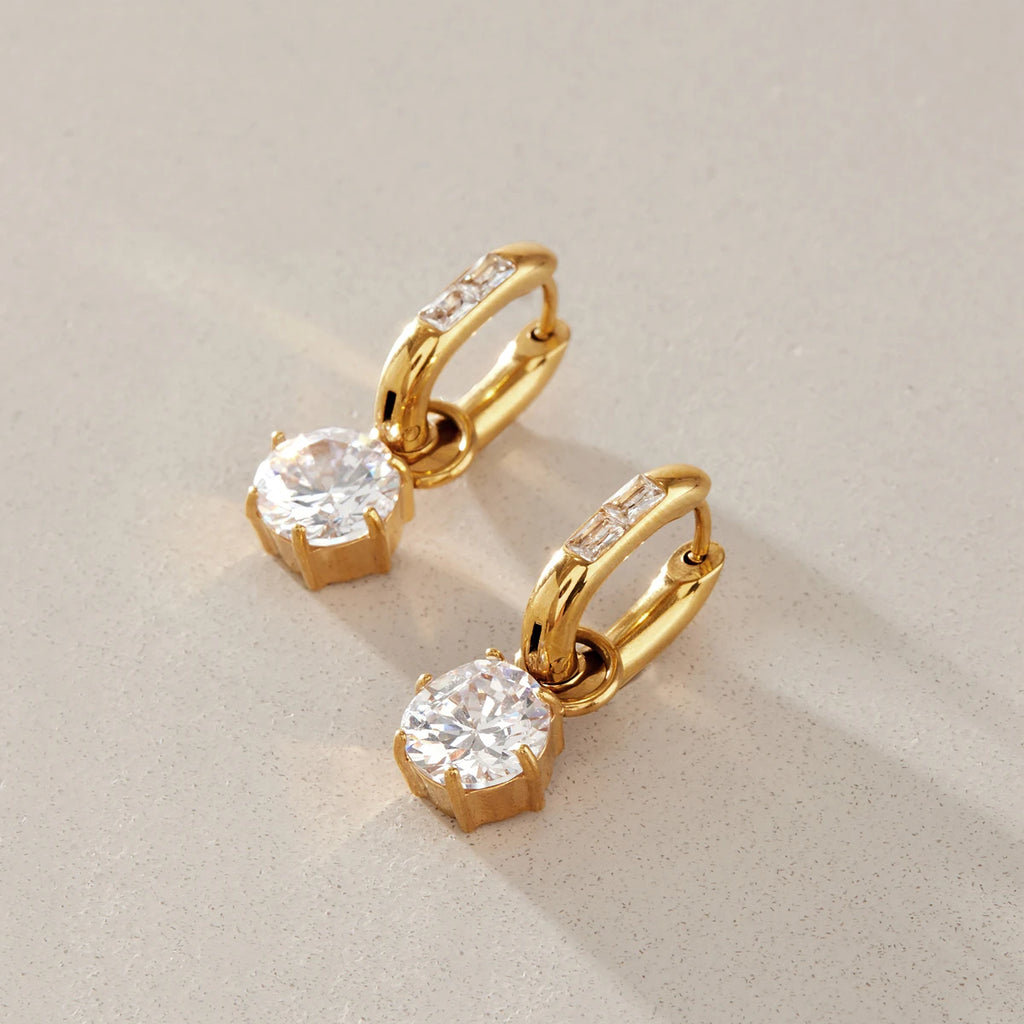 KIKA Round Zircon Pendant U Shape Clip Earrings 18K Gold PVD Plated Stainless Steel 316L