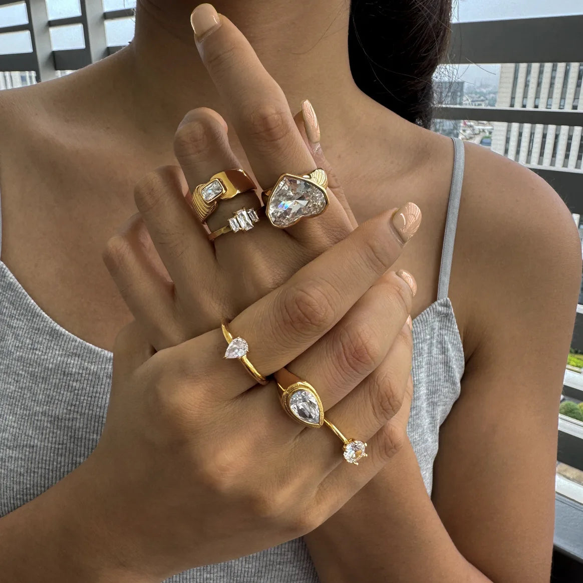 Kika Delicate Geometric Zircon Rings Gold PVD Plated Stainless Steel 316L