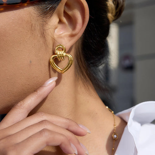 Kika Classic Blocked Heart Shaped Ribbed Color Blocked Earrings