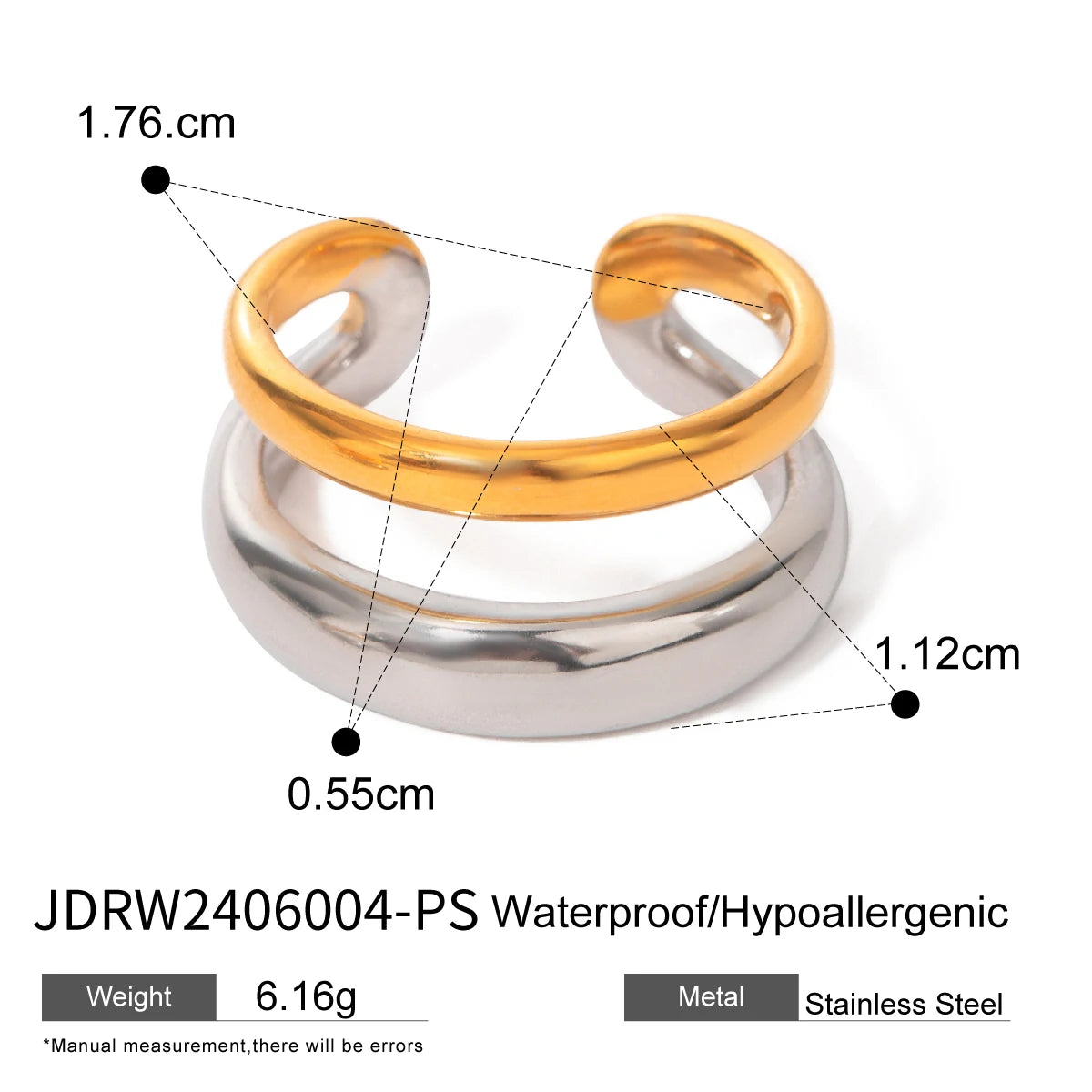 kika Mixed Metal Ring For Women Gold Color And Silver Color Two Tone Ring