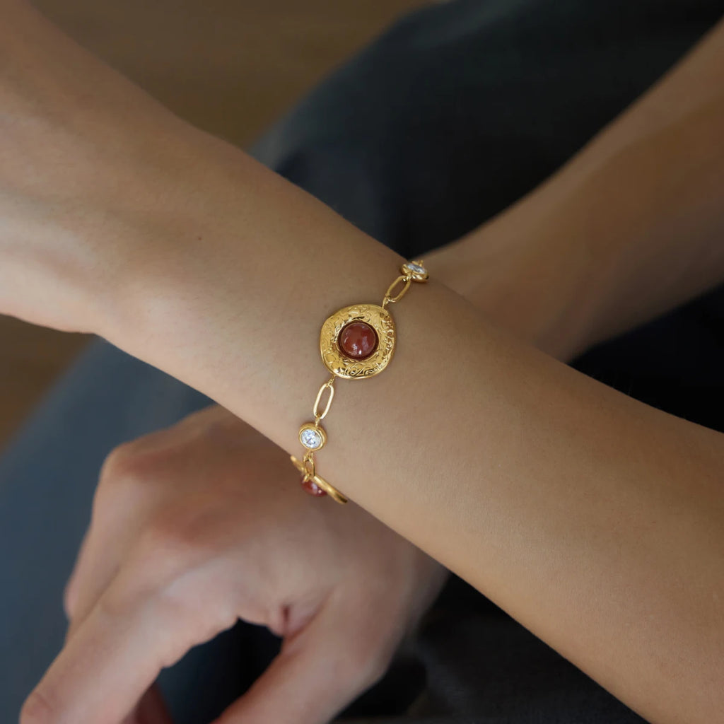 KIKA Blue Resin Red Agate Vinage Bracelet For Women Waterproof 18K Gold PVD Plated Stainless Steel Bracelet Fashion Jewelry