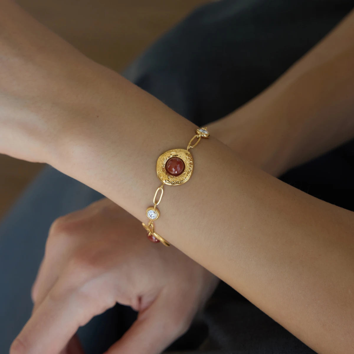KIKA Blue Resin Red Agate Vinage Bracelet For Women Waterproof 18K Gold PVD Plated Stainless Steel Bracelet Fashion Jewelry