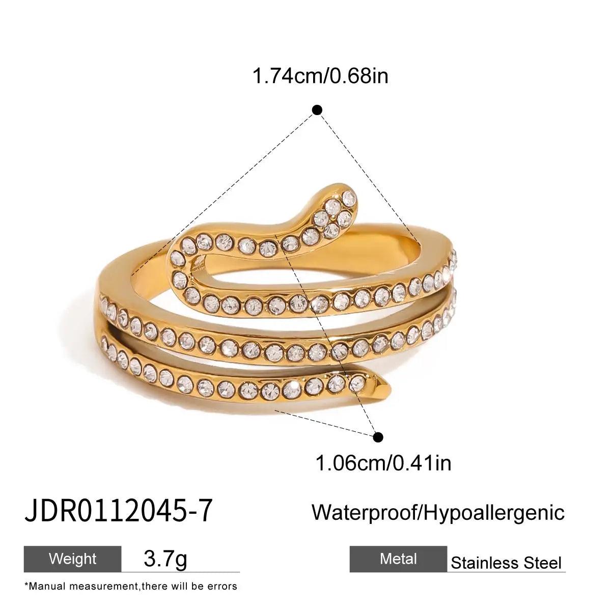 Kika Fashion Zircon Serpentine Bracelet Ring
