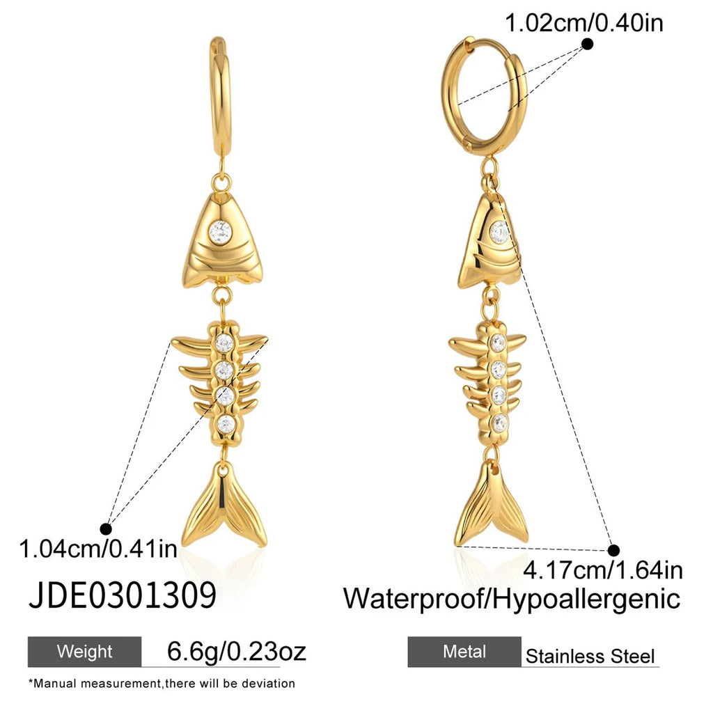 Kika Delicate White Zircon Fish Bone Pendant Earrings