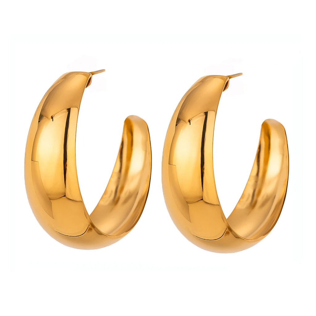 Waterproof 316l Stainless SteelSimple C-Shaped Polished Earrings
