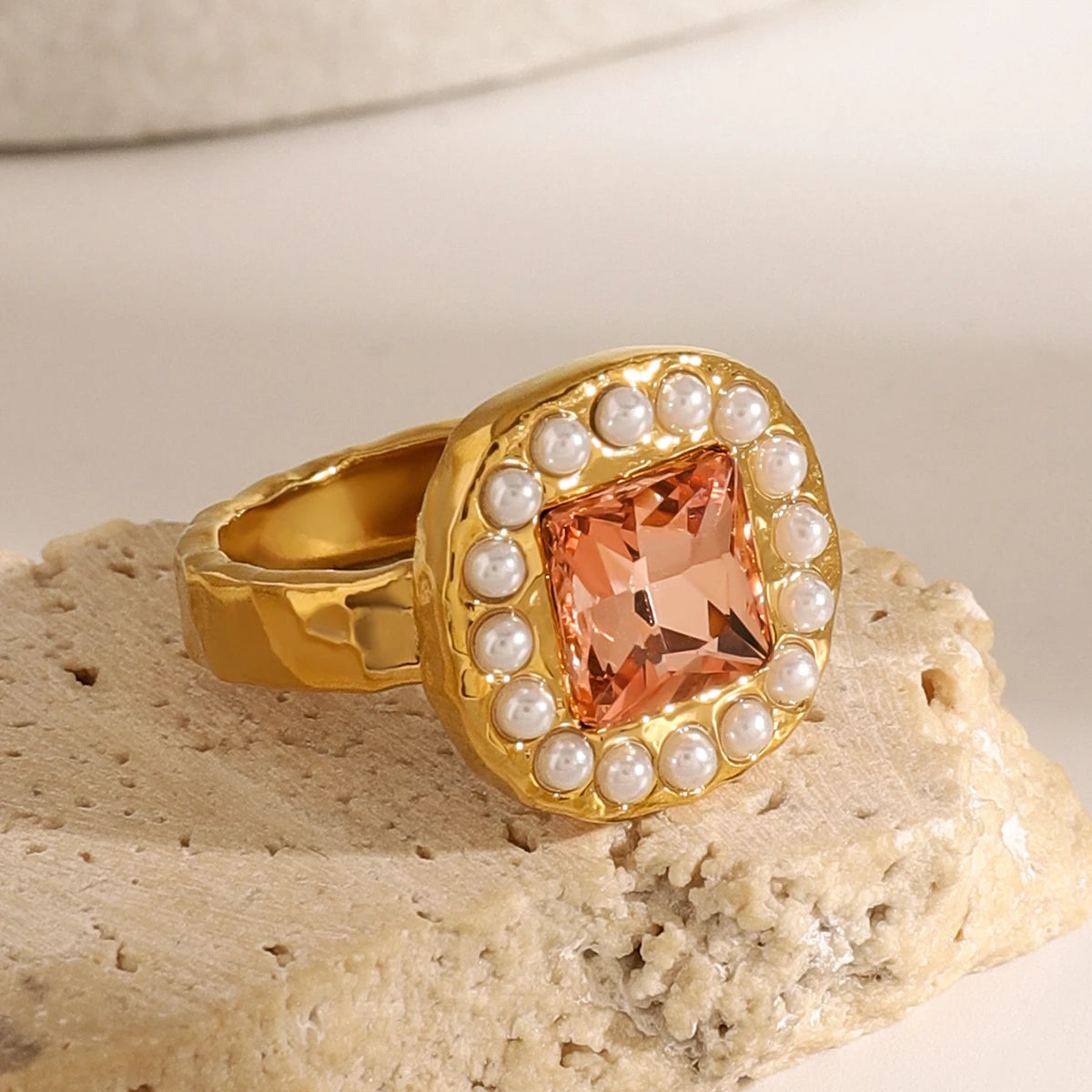 Kika Tarnish Free Chic Cubic Zirconia Adjustable Stainless Steel Ring 18k Gold Plated Finger Jewelry Korean Women
