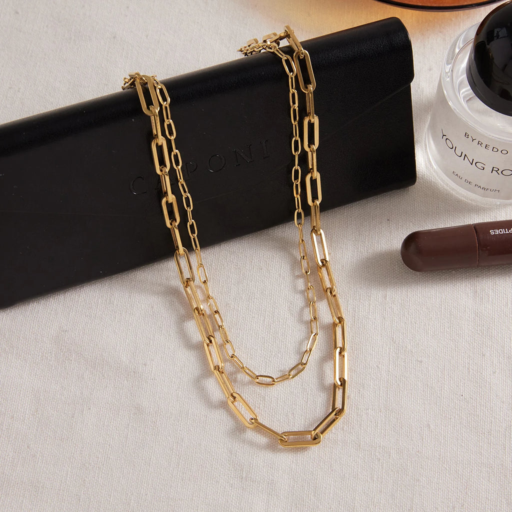 Kika Paper Clip Chain Double Layered Necklace