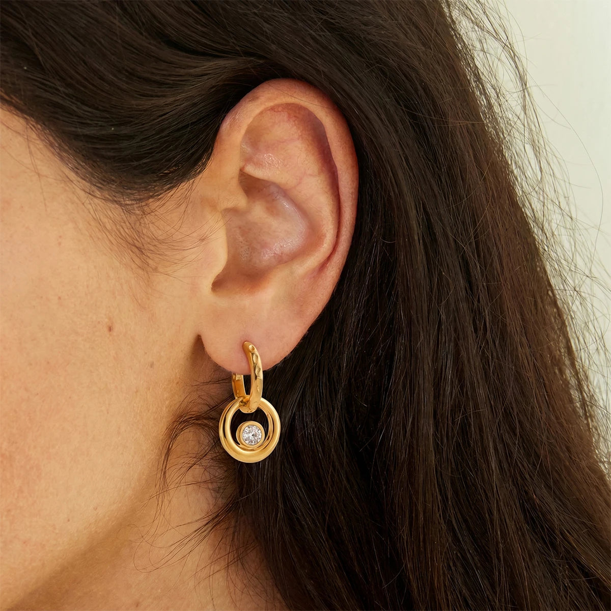 Kika Classic Round Zircon Drop Earrings Gold PVD Plated Stainless Steel 316L