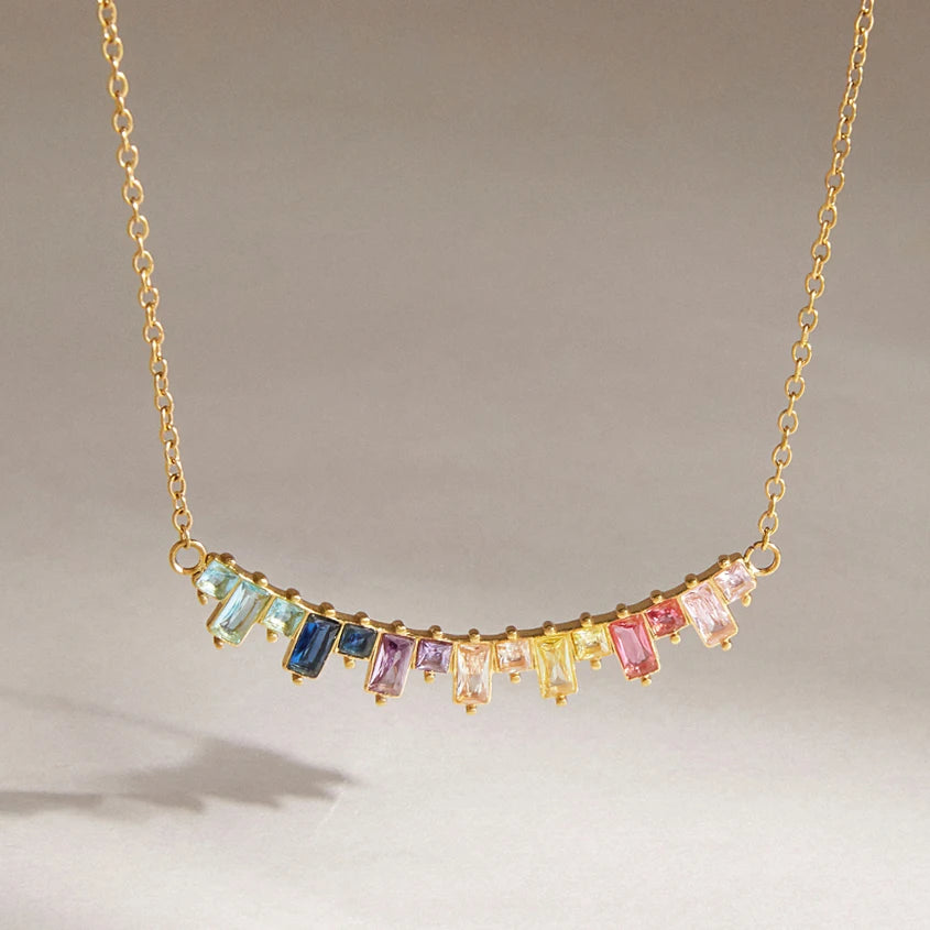 KIKA Multicolor Glass Stone Smile Shape Pendant Necklace 18K Gold PVD Plated Stainless Steel 316L