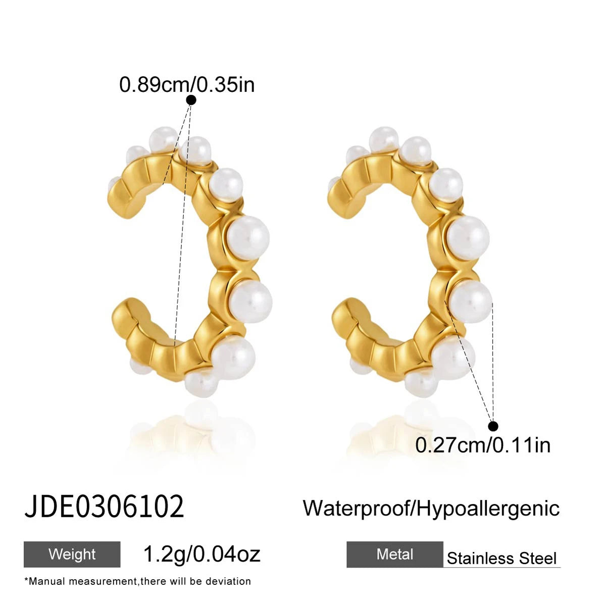 KIKA Elegant Resin Pearl Non-piercing Ear Clips  18K Gold PVD Plated Stainless Steel 316L