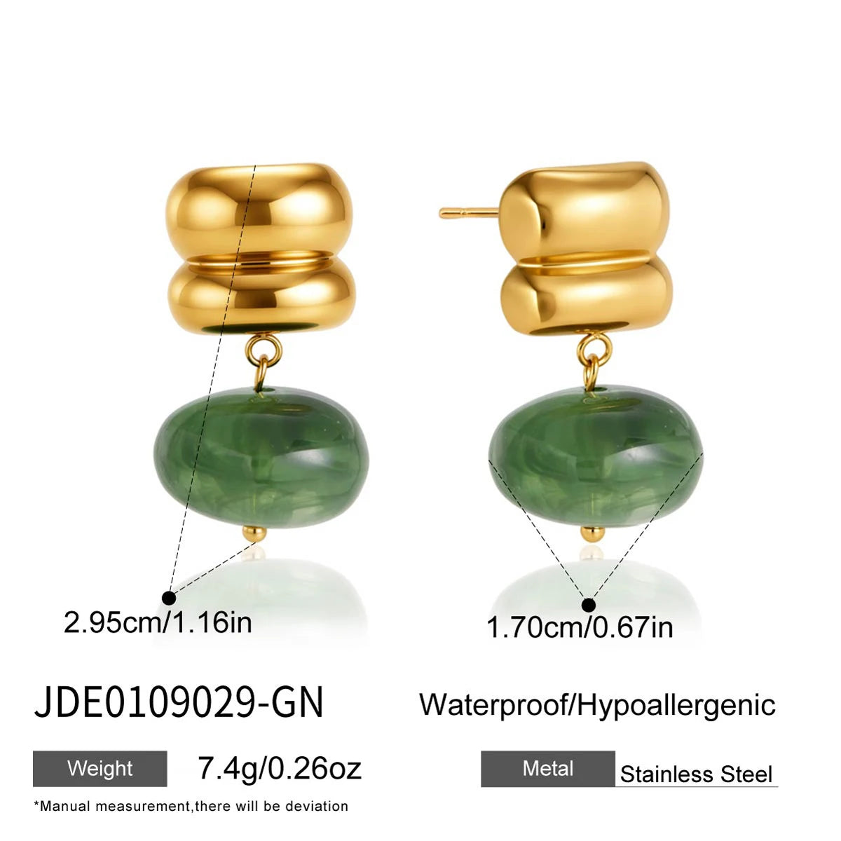 KIKA Multicolor Resin Drop Earrings Minimalist 18K Gold PVD Plated Stainless Steel 316L