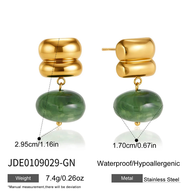 KIKA Multicolor Resin Drop Earrings Minimalist 18K Gold PVD Plated Stainless Steel 316L