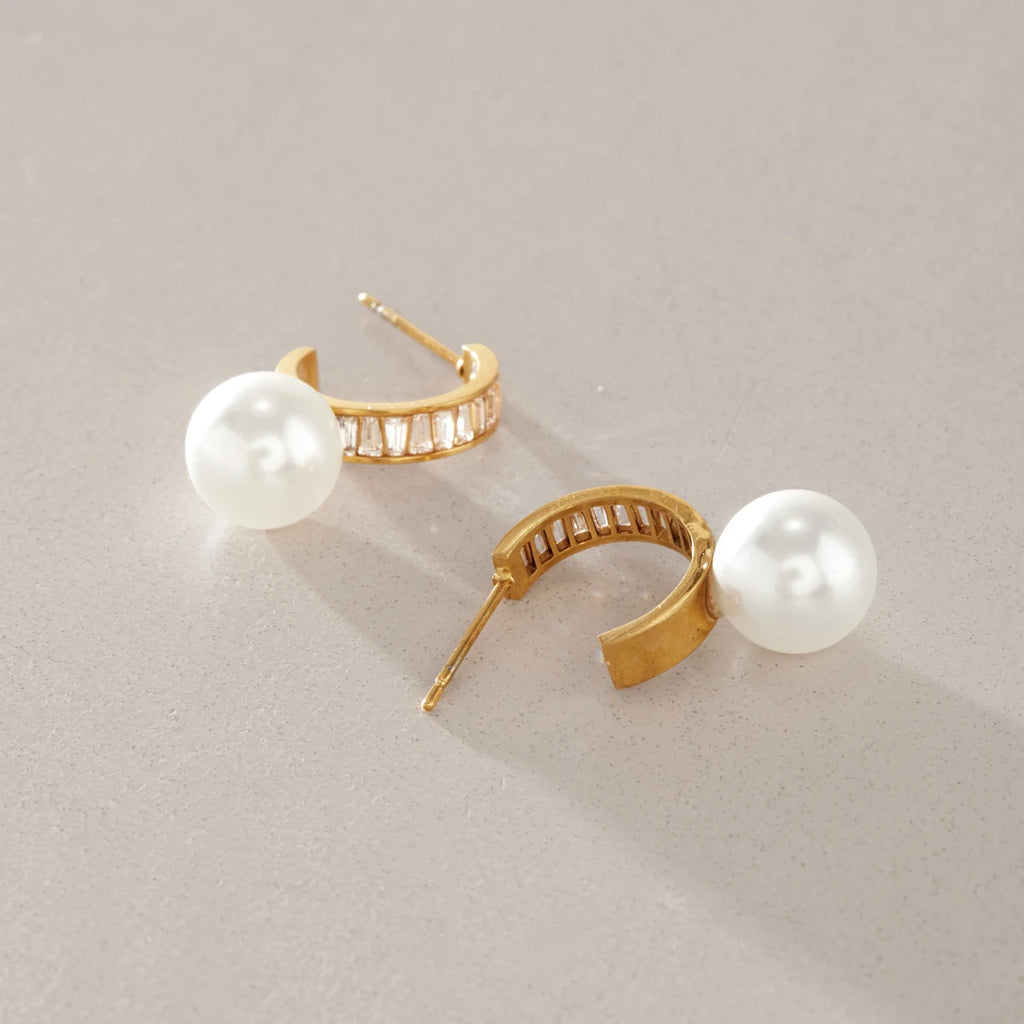 Kika Elegant Zircon Imitation Pearl Earrings 18K Gold PVD Plated Stainless Steel 316L