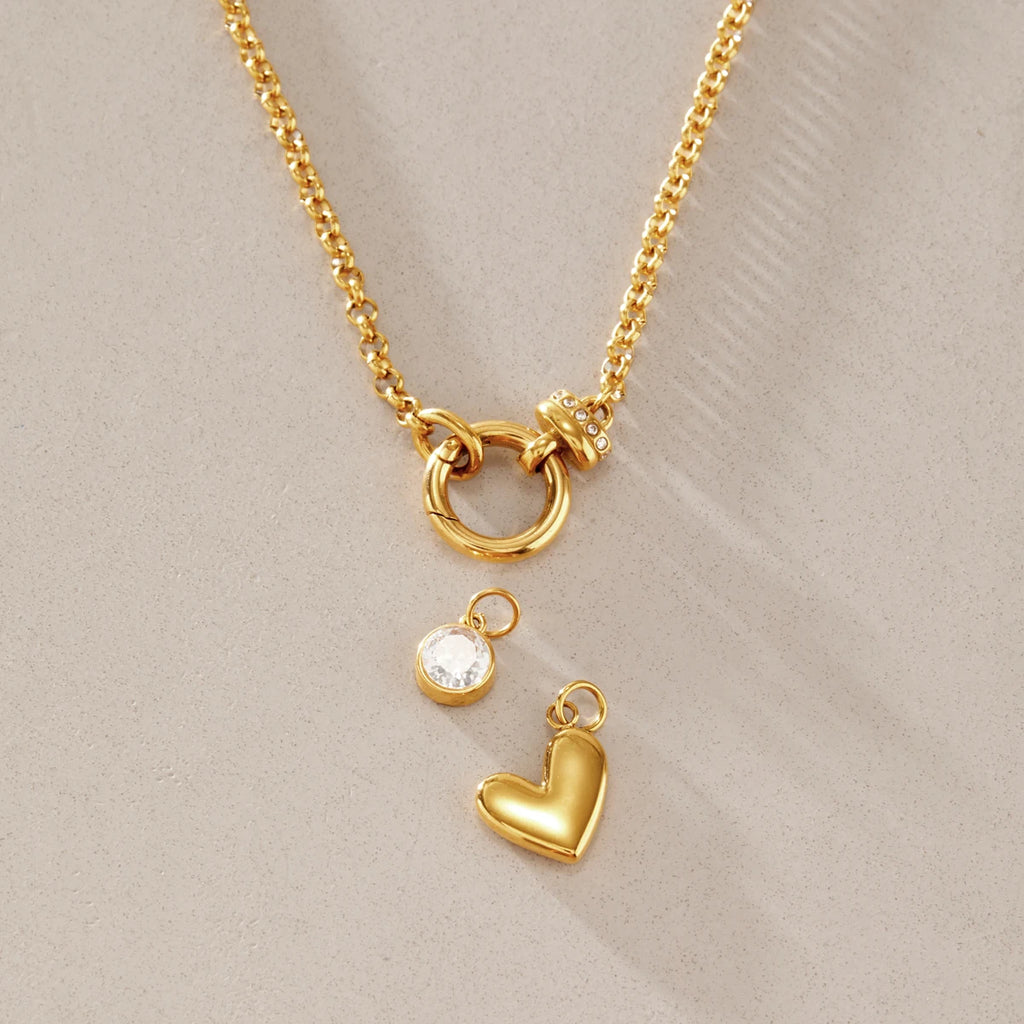 KIKA Detachable Heart Cross Pendant Necklace For Women Minimalist 18K Gold PVD Plated Stainless Steel Necklace Fashion Jewelry