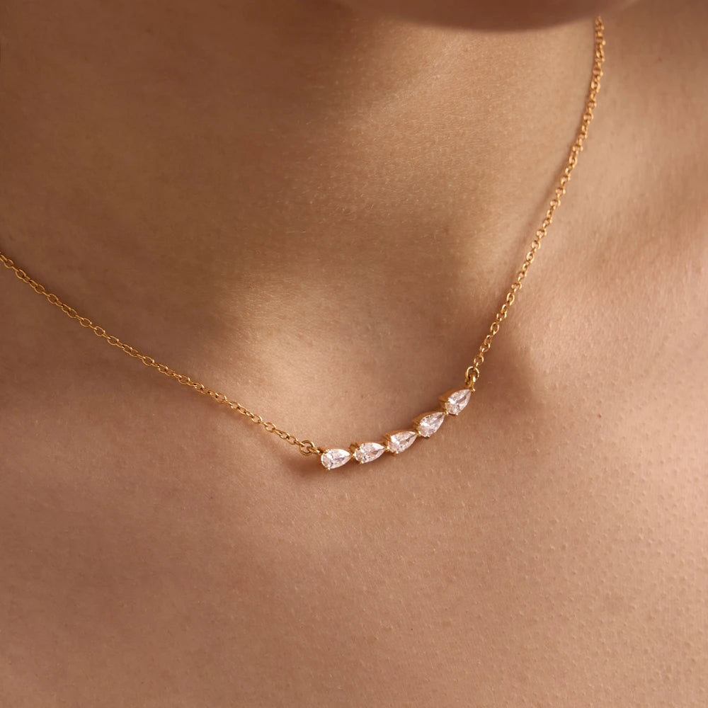KIKA Water Drop Zircon Smile Shape Pendant Necklace  18K Gold Plated Stainless Steel 316L