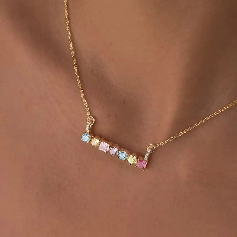KIKA Multicolor Geometric Zircon Pendant Necklace  PVD Plated Stainless Steel Necklace 316L