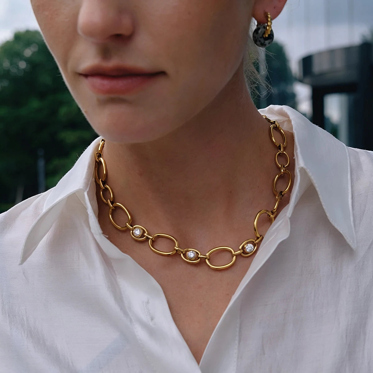 KIKA Classic Zircon Hollow Chain Necklace For Women Minimalist 18K Gold Plated Stainless Steel Necklace Fashion Jewelry Gift