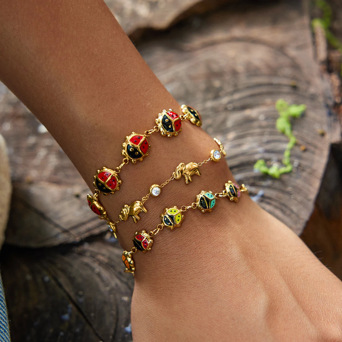 KIKA Vintage White Zircon Elephant Animal Bracelet 18K Stainless Steel 316L  Gold Color Stackable Chain Bracelet