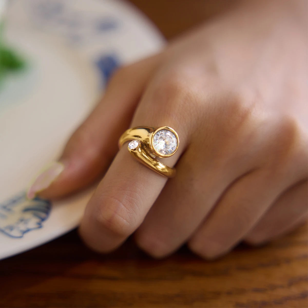 KIKA Delicate Round Zircon Geometric Rings 18K Gold PVD Plated Stainless Steel 316L