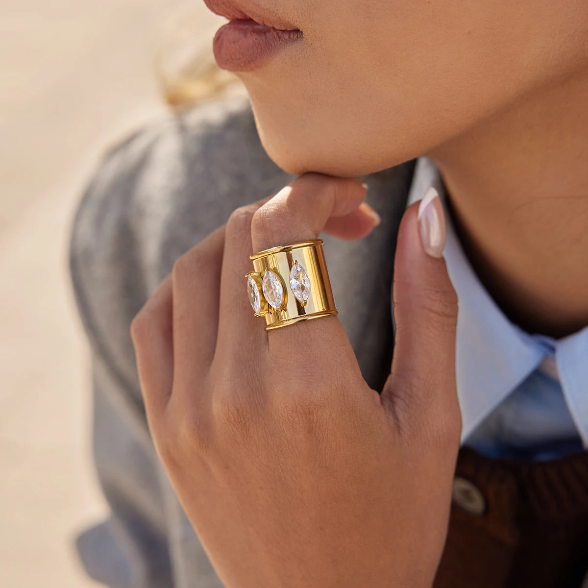 Kika Geometric White Marquise Zircon Open Ring
