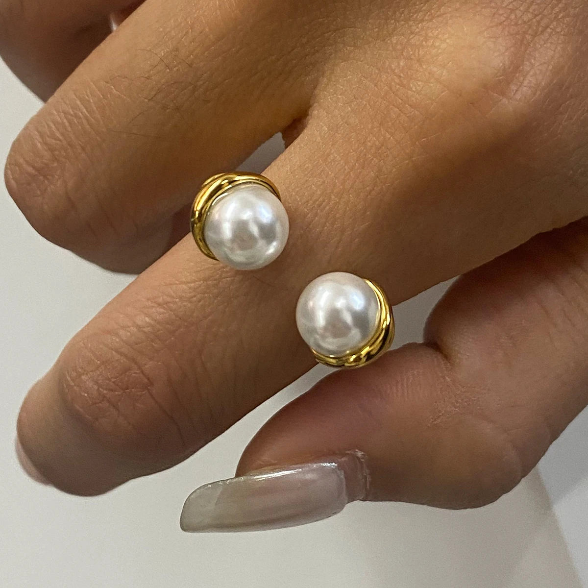 Kika Minimalist 18K Gold Color Plated Stainless Steel Pearl Ring