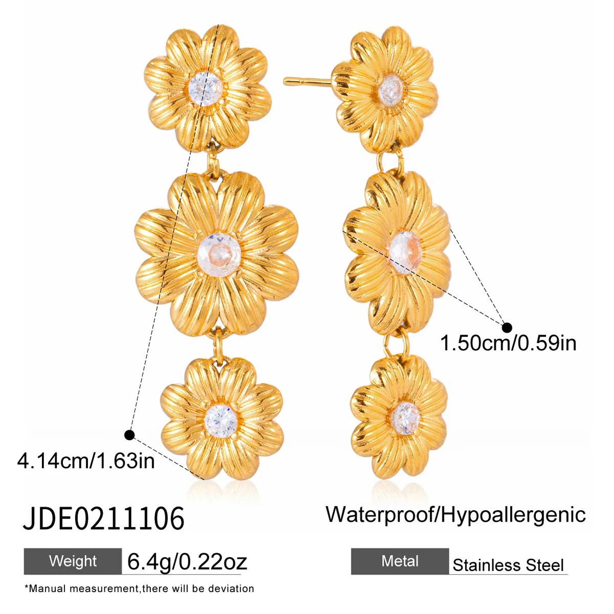 Daisy Flower Necklace Bracelet Earrings With White Zircon Accents
