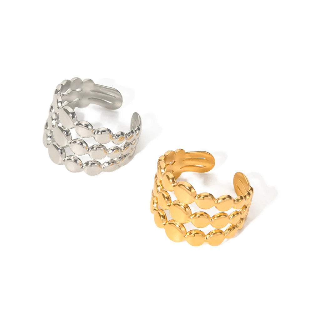 Kika Waterproof Stainless Steel Jewelry Gift 18K Gold Silver Plated Three Layer Line Bead Chain Rings for Women bijoux femme