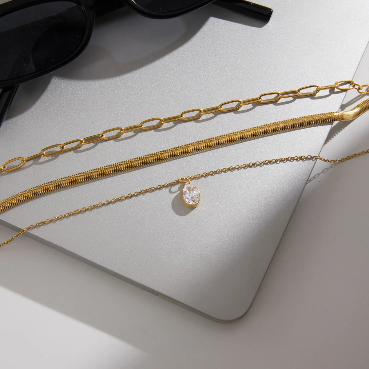 Kika Delicate Three Layer Snake Bone Paperclip Chain Necklace