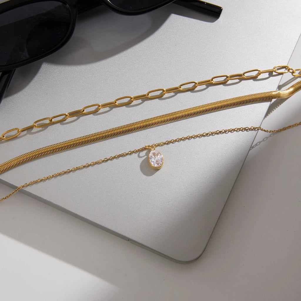 Kika Delicate Three Layer Snake Bone Paperclip Chain Necklace
