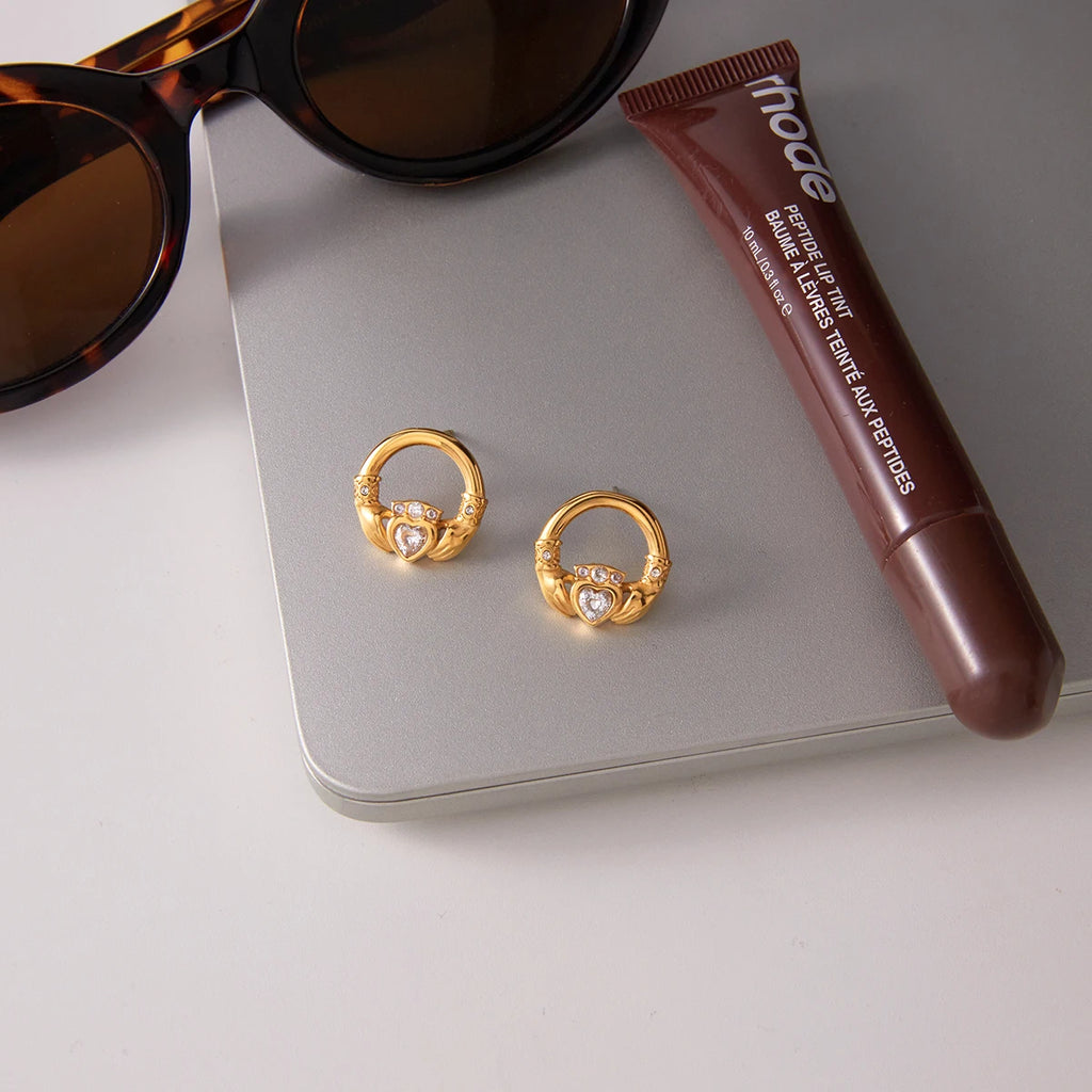 White Heart Shape Rhinestone Friendship Hands Hoop Earring