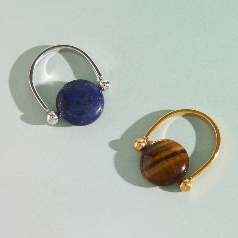 KIKA Vintage Tiger Eye Lapis Lazuli Natural Stone Rings For Women 18K Gold PVD Plated Stainless Steel Rings Fashion Jewelry