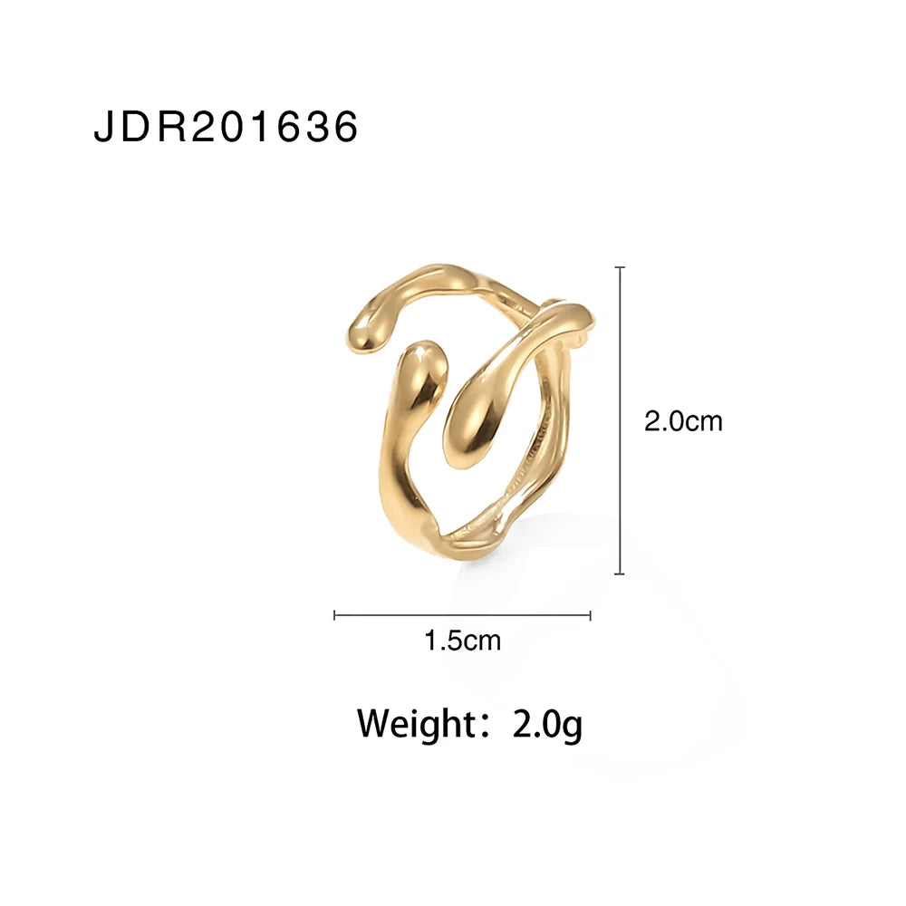KIKA Fashion  Irregular Texture Set Ring Opening Adjustable PVD Plated Stainless Steel 316L