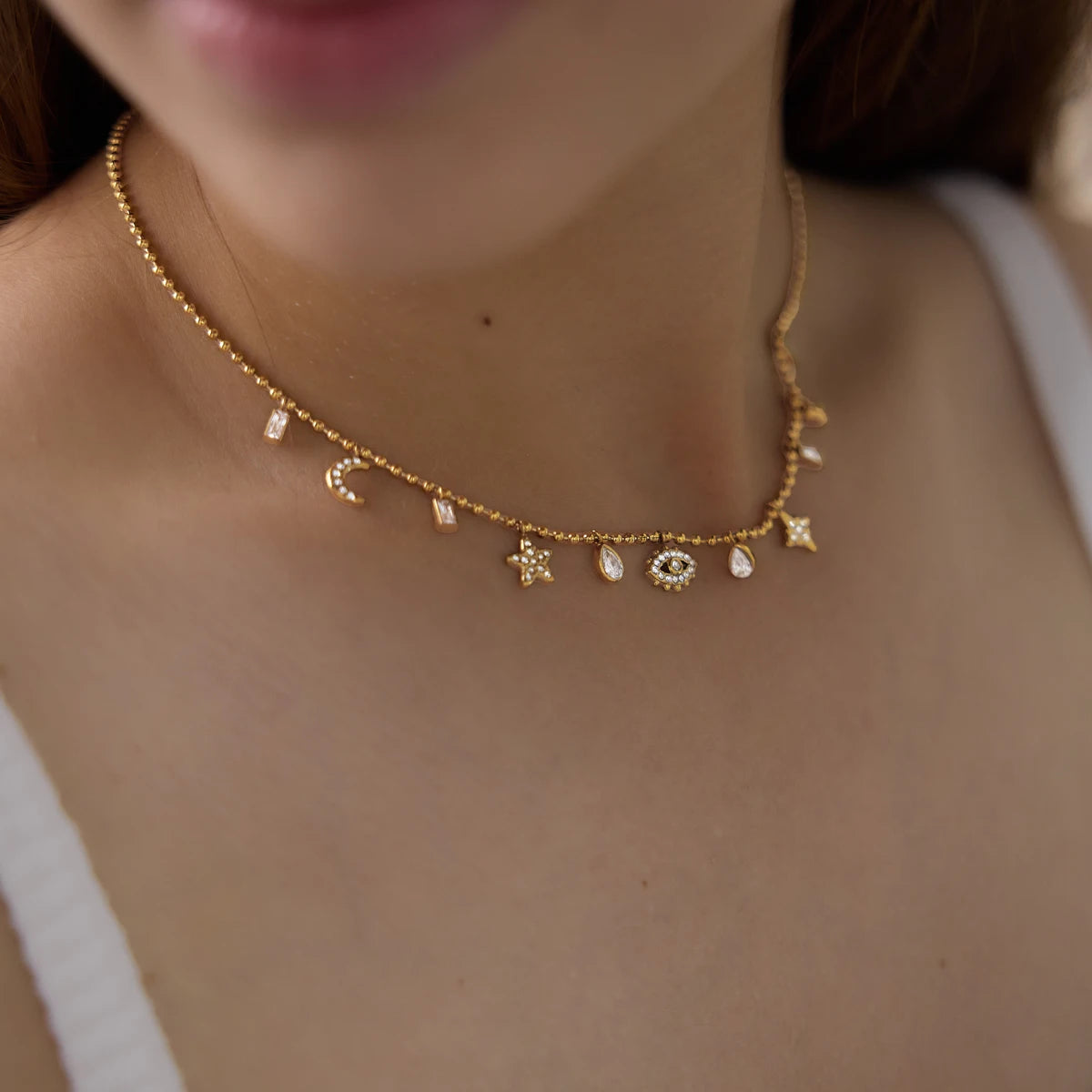 Kika Classic Moon Star Eye Pendant Necklace