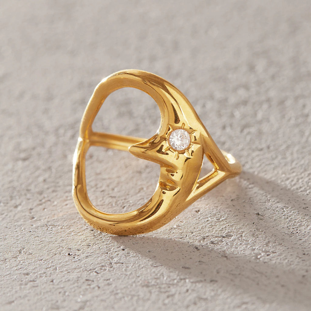 KIKA Classic Moon Shape Hollow Open Rings  PVD Plated Stainless Steel 316L