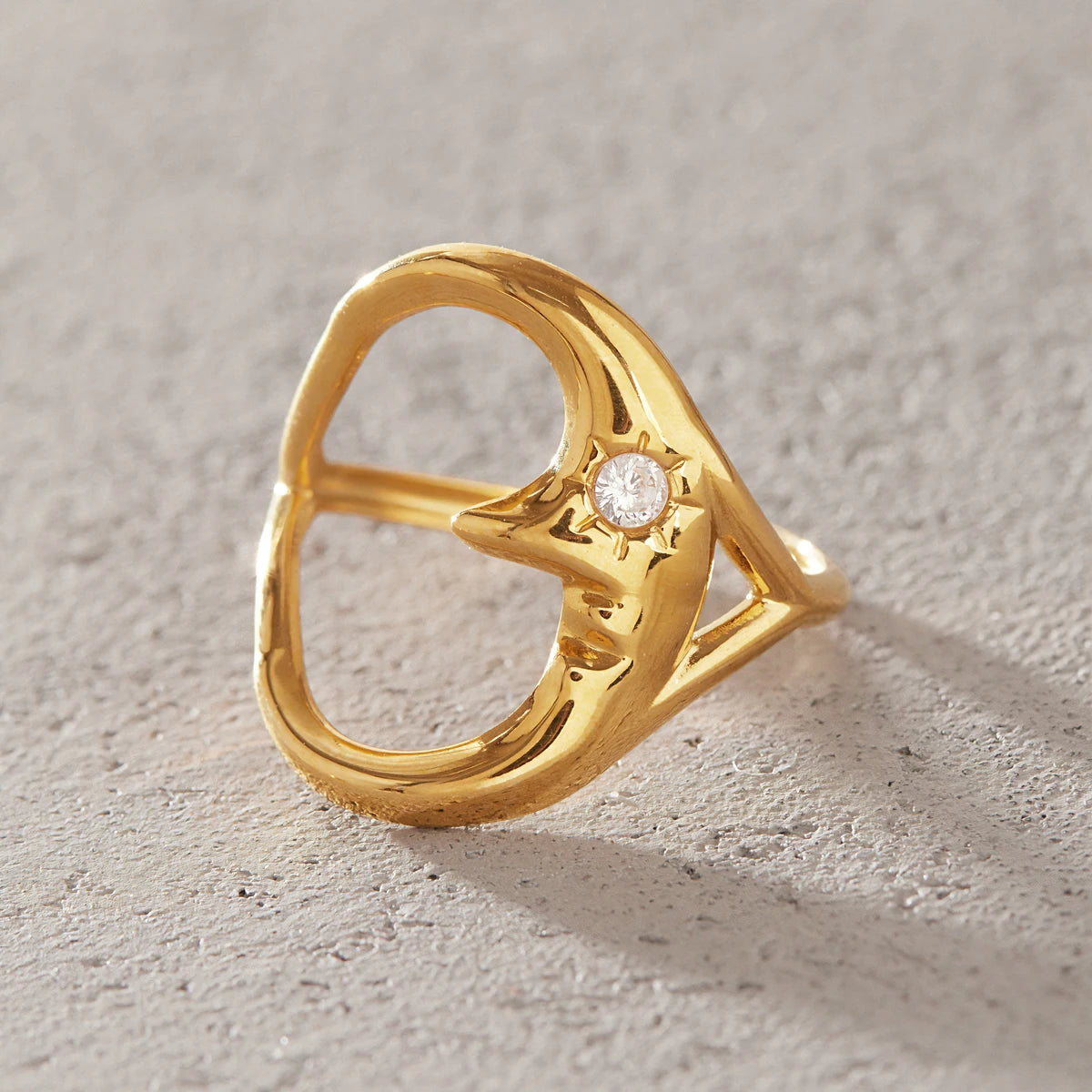 KIKA Classic Moon Shape Hollow Open Rings  PVD Plated Stainless Steel 316L