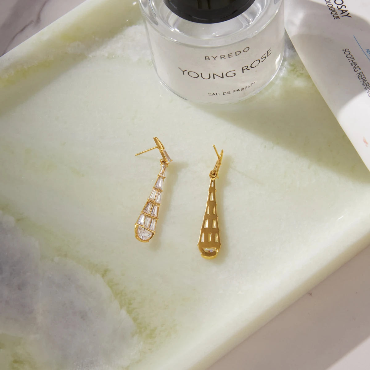 KIKA Geometric Zircon Long Water Drop Earrings 18K Gold Plated Stainless Steel 316L