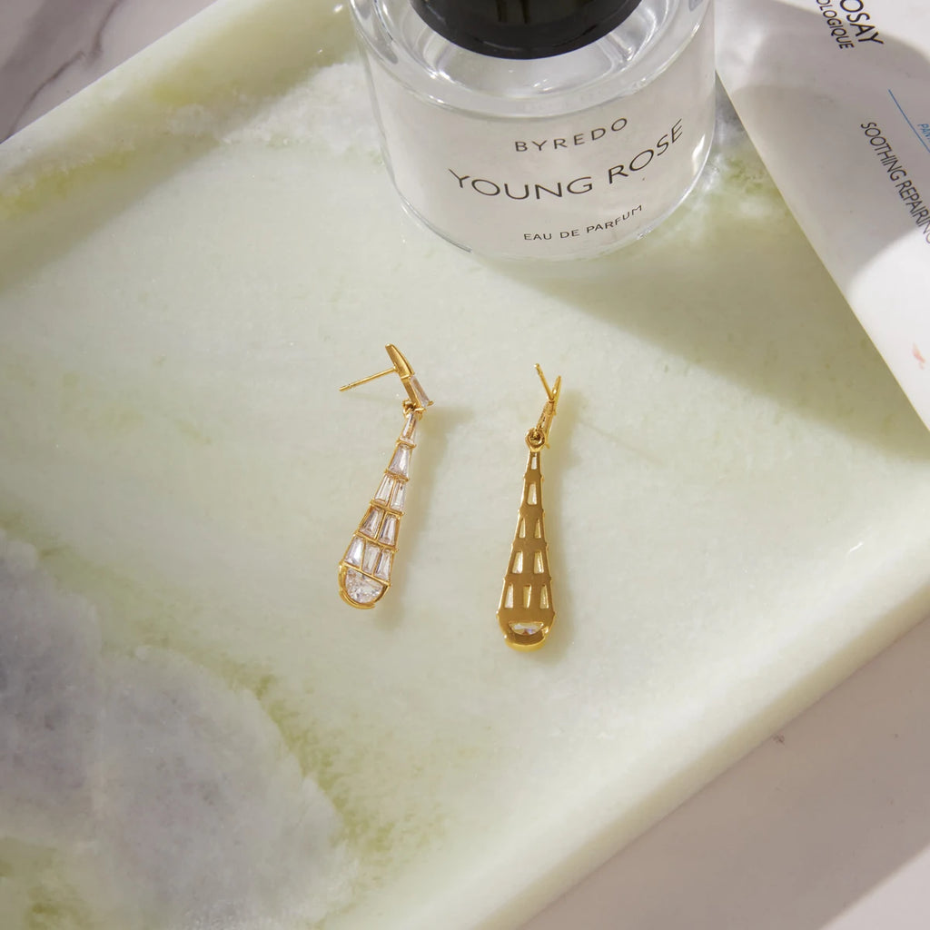 KIKA Geometric Zircon Long Water Drop Earrings 18K Gold Plated Stainless Steel 316L
