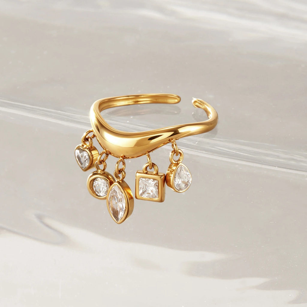 KIKA Geometric Zircon Little Charms Open Rings PVD 18K Gold Plated Stainless Steel 316L