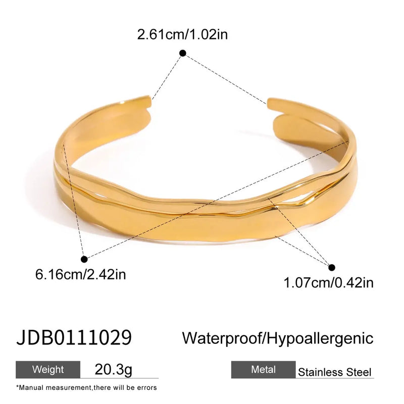 KIKA Minimalist 2Pcs Wave Opening Bracelet 18K Gold Color Plated Stainless Steel Stacked Bracelet Women's Jewelry