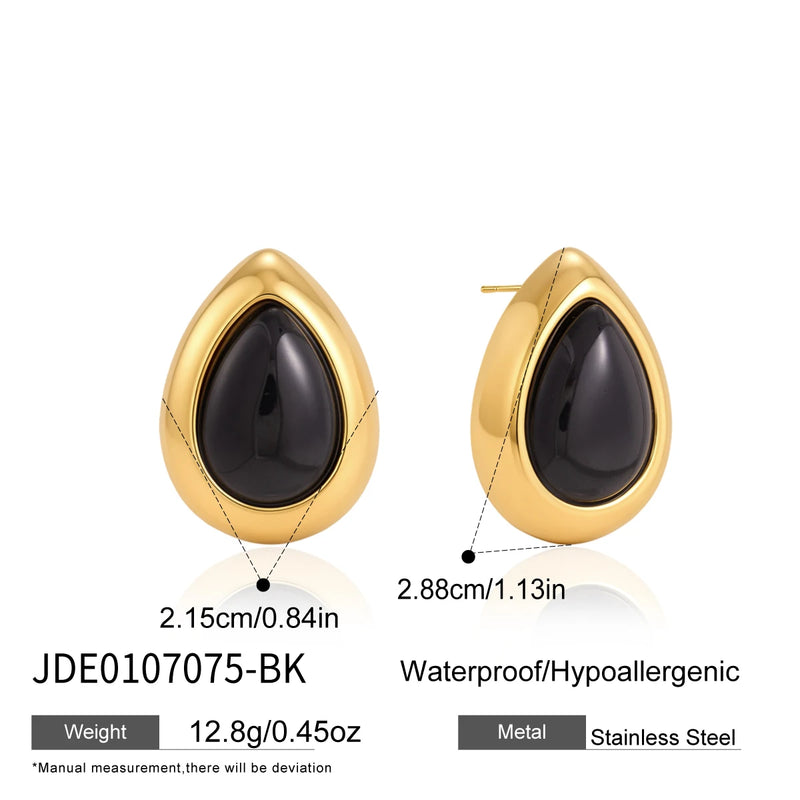 KIKA Vintage Water Drop Resin Earrings For Women Minimalist 18K Gold PVD Plated Stainless Steel Earrings Fashion Jewelry Gift