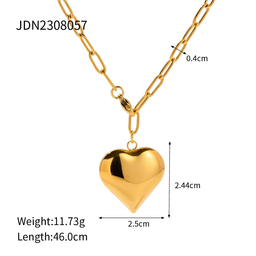 Kika Fashion Trend 18k Gold Color Plated Stainless Steel Heart-Shaped Pendant Necklace Natural Stone Colored Bracelet