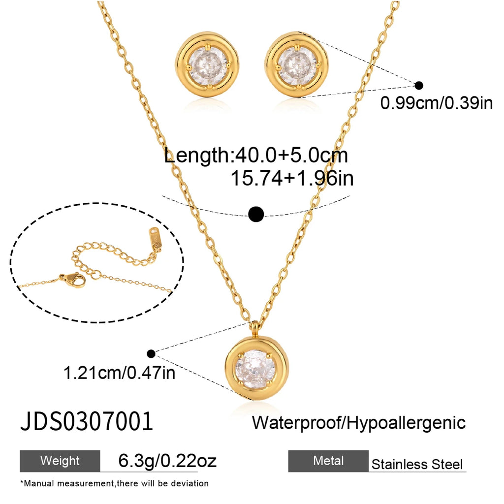 KIKA Delicate Geometric Zircon Necklace Earrings For Women Minimalist 18K Gold PVD Plated Stainless Steel 316L