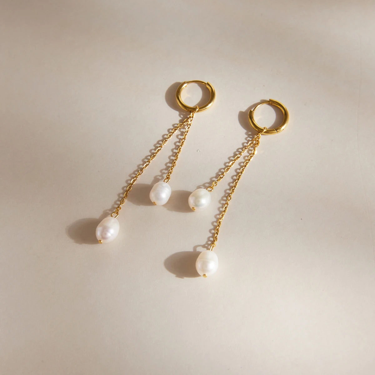 KIKA Elegant Freshwater Pearl Drop Earrings  PVD Plated Stainless Steel 316L