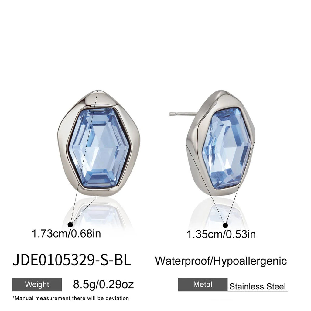 KIKA Elegant Glass Stone Stud Earrings  18K Gold PVD Plated Stainless Steel 316L