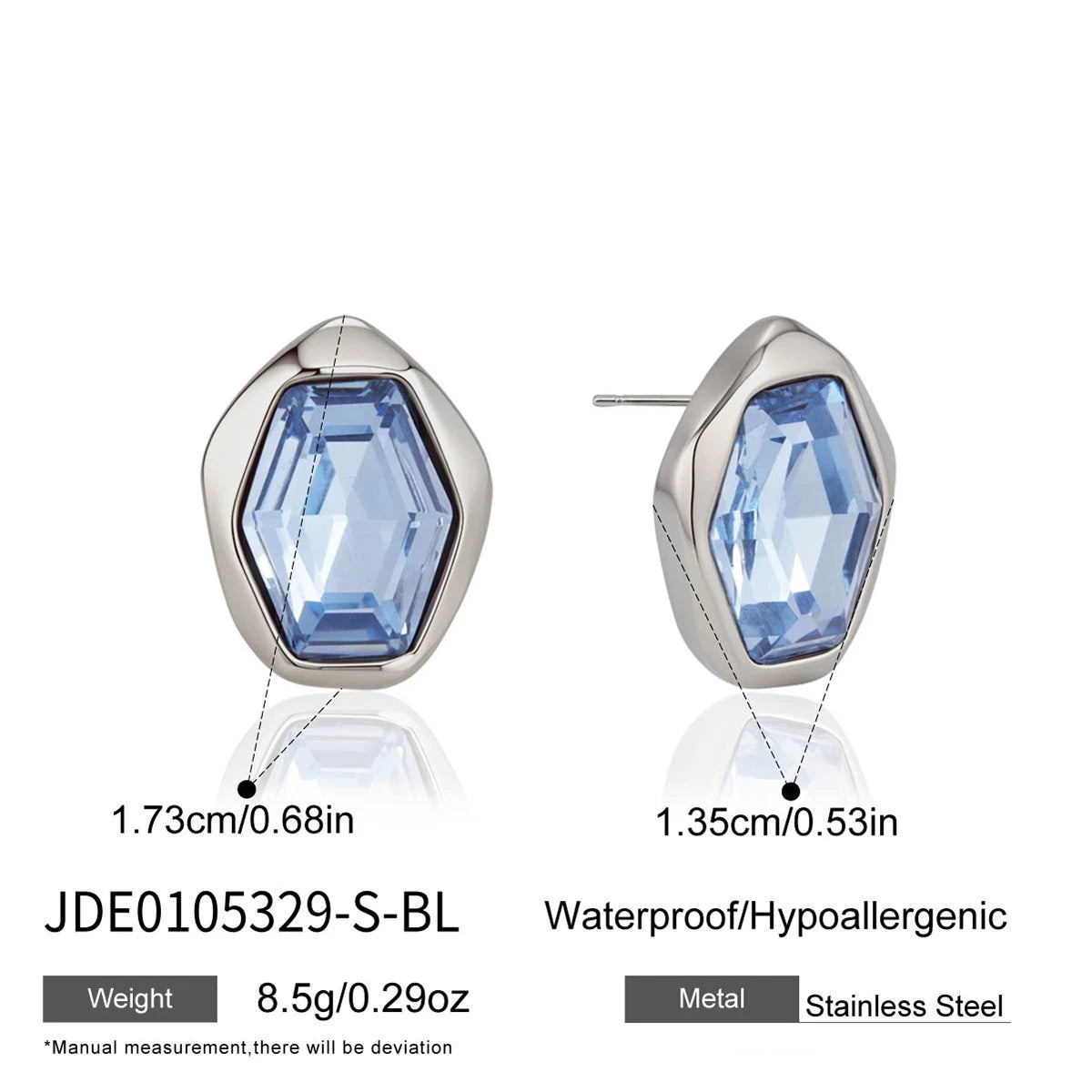 KIKA Elegant Glass Stone Stud Earrings  18K Gold PVD Plated Stainless Steel 316L